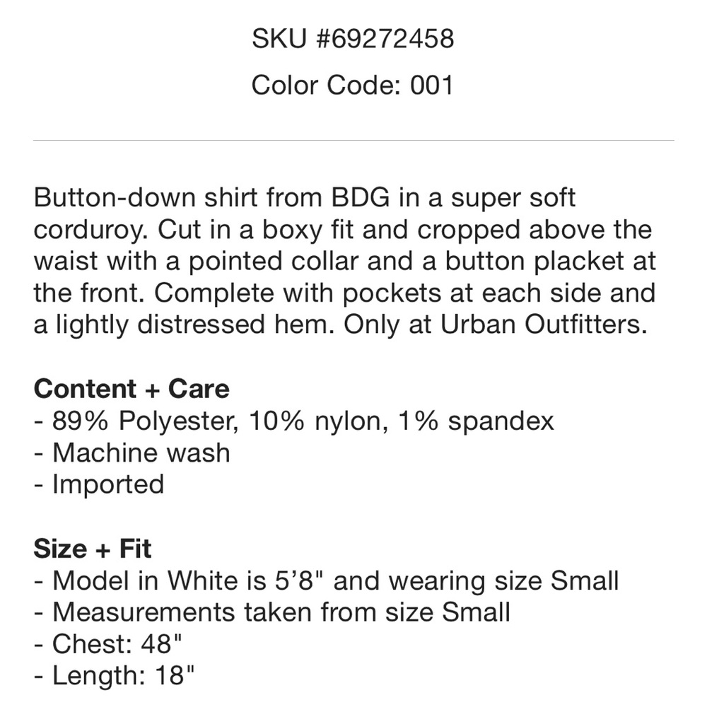 urban outfitters bdg rodney corduroy cropped button-down shirt - Picture 4 of 4